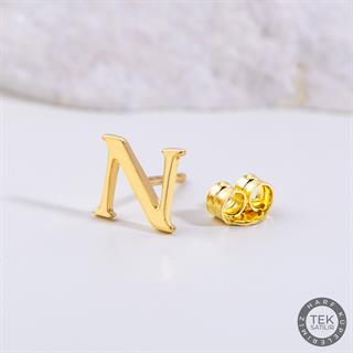 14 Ayar Altın N Harf Küpe