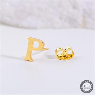 14 Ayar Altın P Harf Küpe
