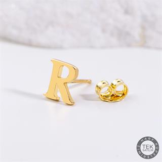 14 Ayar Altın R Harf Küpe