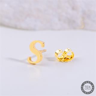 14 Ayar Altın S Harf Küpe
