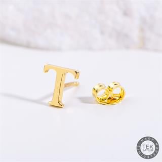 14 Ayar Altın T Harf Küpe