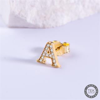 14 Ayar Altın Taşlı A Harf Küpe