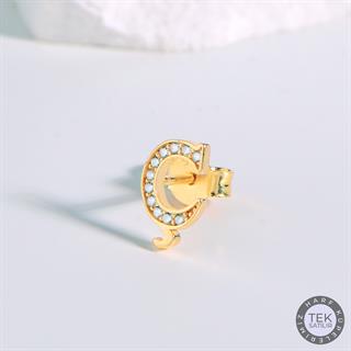 14 Ayar Altın Taşlı Ç Harf Küpe