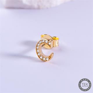 14 Ayar Altın Taşlı C Harf Küpe