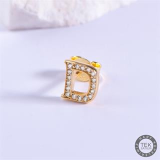 14 Ayar Altın Taşlı D Harf Küpe