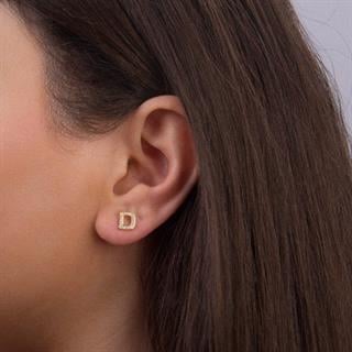 14 Ayar Altın Taşlı D Harf Küpe