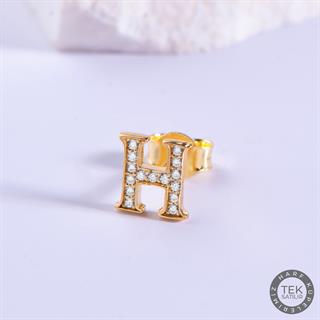 14 Ayar Altın Taşlı H Harf Küpe