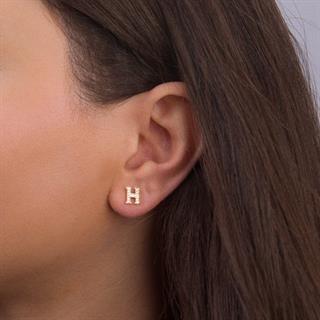 14 Ayar Altın Taşlı H Harf Küpe