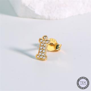14 Ayar Altın Taşlı İ Harf Küpe