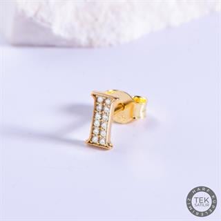 14 Ayar Altın Taşlı I Harf Küpe