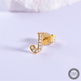 14 Ayar Altın Taşlı J Harf Küpe