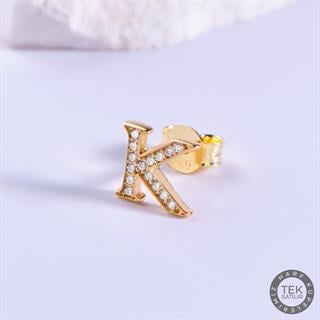 14 Ayar Altın Taşlı K Harf Küpe