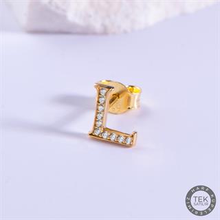 14 Ayar Altın Taşlı L Harf Küpe