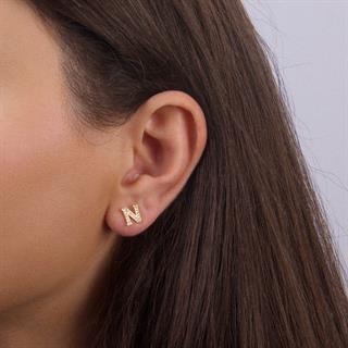 14 Ayar Altın Taşlı N Harf Küpe