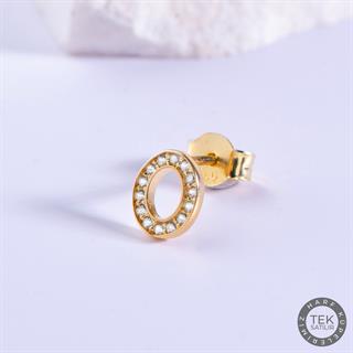 14 Ayar Altın Taşlı O Harf Küpe