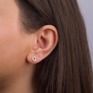 14 Ayar Altın Taşlı O Harf Küpe