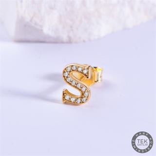 14 Ayar Altın Taşlı S Harf Küpe