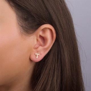 14 Ayar Altın Taşlı T Harf Küpe