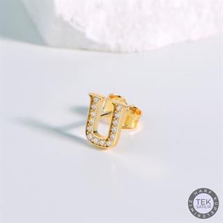 14 Ayar Altın Taşlı U Harf Küpe