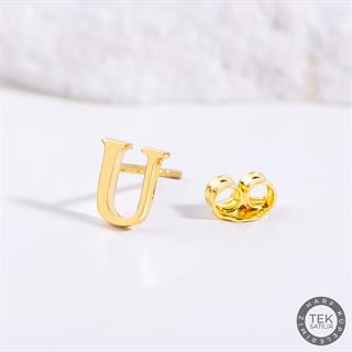 14 Ayar Altın U Harf Küpe