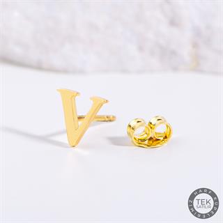 14 Ayar Altın V Harf Küpe