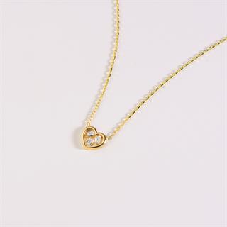 14 Ayar Altın Baget Taşlı Kalp Kolye