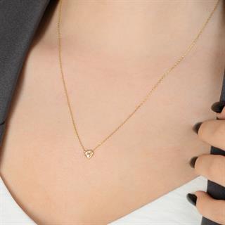 14 Ayar Altın Baget Taşlı Kalp Kolye