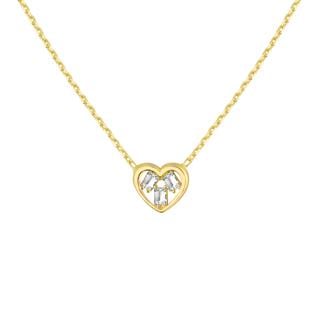 14 Ayar Altın Baget Taşlı Kalp Kolye
