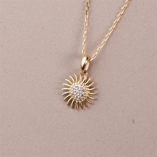 14 Ayar Altın Taşlı Güneş Kolye