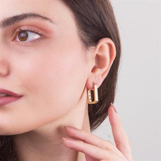 14 Ayar İtalyan Dikdörtgen Kanallı Altın Küpe