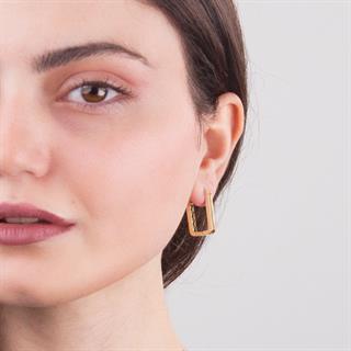 14 Ayar İtalyan Dikdörtgen Kanallı Altın Küpe