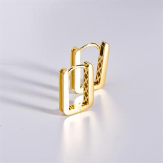 14 Ayar İtalyan Dikdörtgen Kanallı Altın Küpe