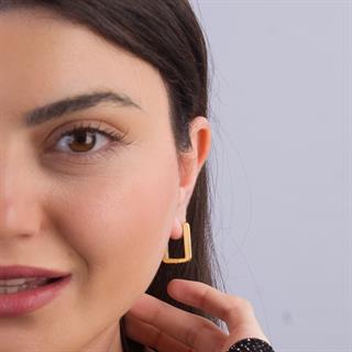 14 Ayar İtalyan Dikdörtgen Kanallı Altın Küpe