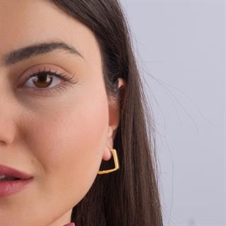 14 Ayar İtalyan Kare Kanallı Altın Küpe