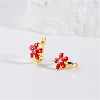 14 Ayar Taşlı Yonca Altın Çocuk Küpe