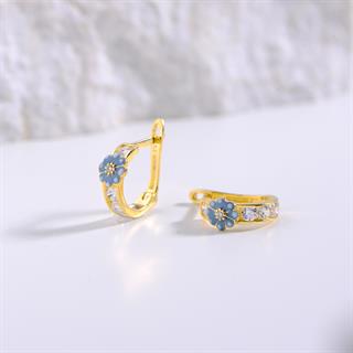 14 Ayar Altın Pembe Çicek Halka Çocuk Küpe