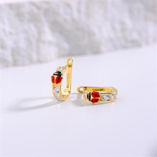 14 Ayar Altın Uğur Böceği Halka Çocuk Küpe