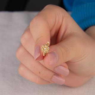 14 Ayar Çiçek Taşlı Altın Küpe