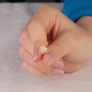 14 Ayar J Model Taşlı Yuvarlak Altın Küpe