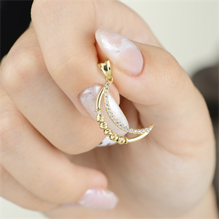 14 Ayar Altın Dorika Toplu Hilal Altın Kolye Ucu