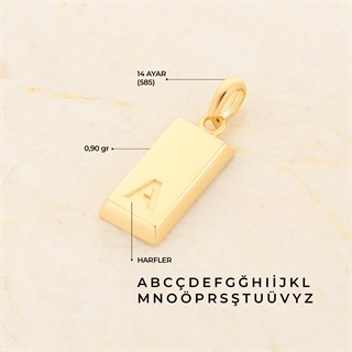 14 Ayar Altın Külçe Harf Kolye Ucu