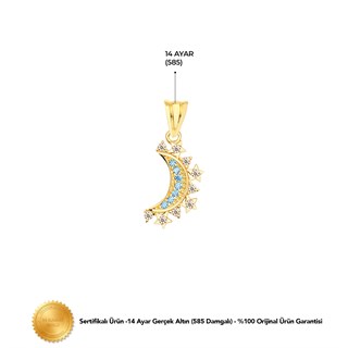 14 Ayar Altın Taşlı Hilal Kolye Ucu