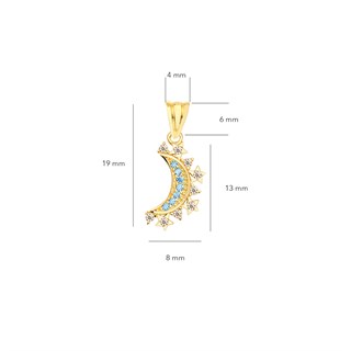 14 Ayar Altın Taşlı Hilal Kolye Ucu