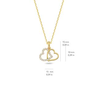 14 Ayar Altın Çift Kalp Kolye