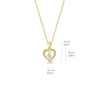 14 Ayar Altın Sol Anahtarı Kalp Kolye