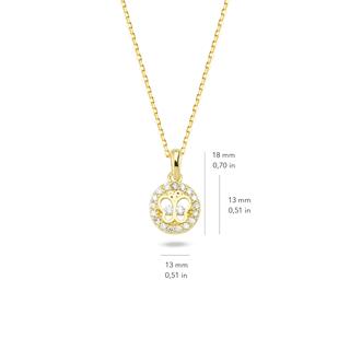 14 Ayar Altın Yuvarlak Taşlı Kelebek Kolye