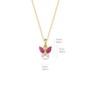 14 Ayar Altın Yakut Taşlı Kelebek Kolye