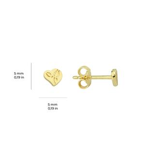 14 Ayar Minik Çiçek Desenli Kalp Altın Küpe