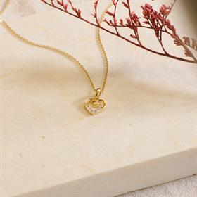 14 Ayar Altın Kalp Taşlı Kolye