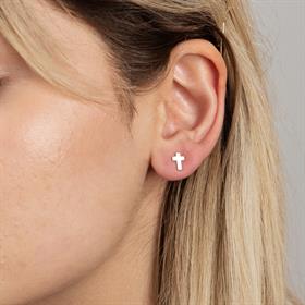 14 Ayar Altın Sade Haç Küpe